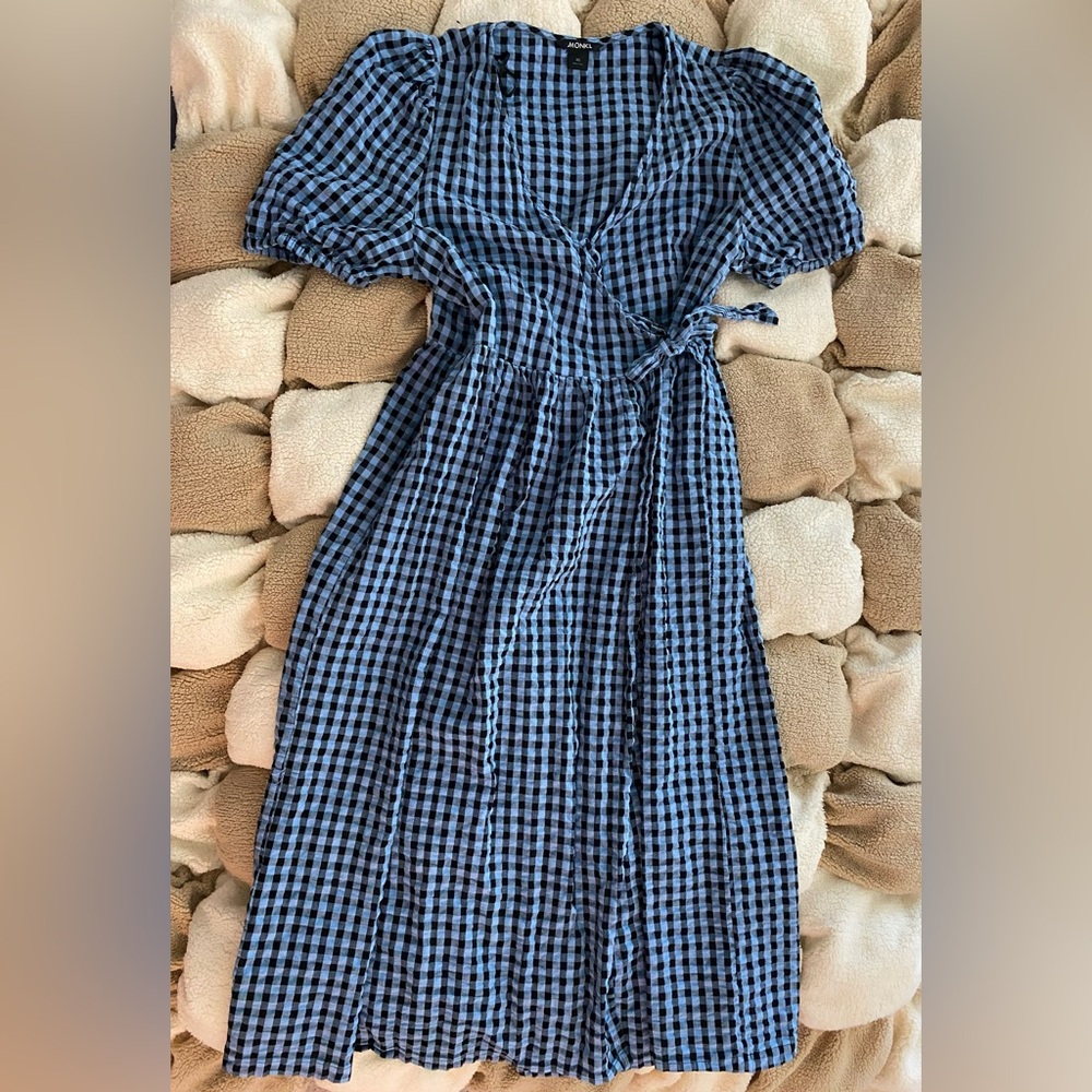 Monki Blue and Black Checkered MIDI Dress